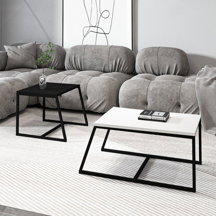 Hanah Home Juego de Mesas de Café Blanco y Negro